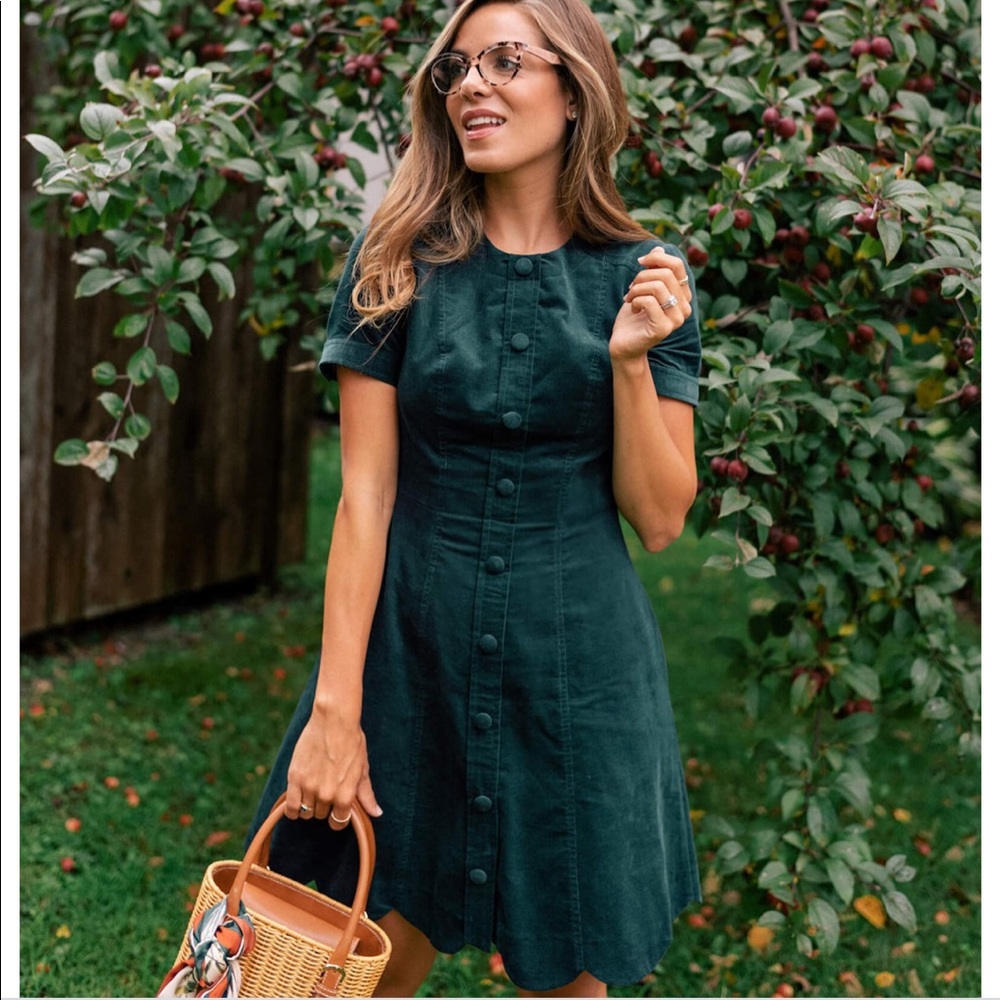 Gal meets glam Michelle dress. Green corduroy.